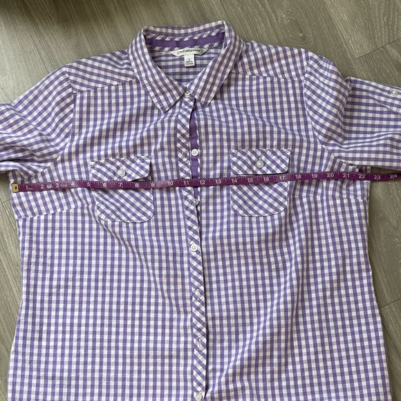 🔵5 For $15🔵 Croft & Barrow Purple & White Gingham Button Down Blouse - Picture 7 of 10